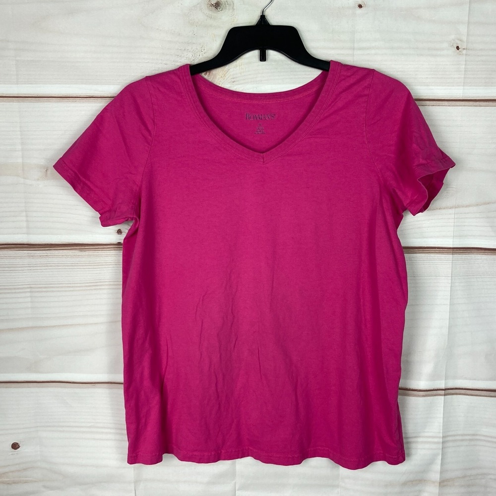 Roamans Top Womens 14W 16W Pink V-Neck T-Shirt Short‎ Sleeve Basic Solid Cotton